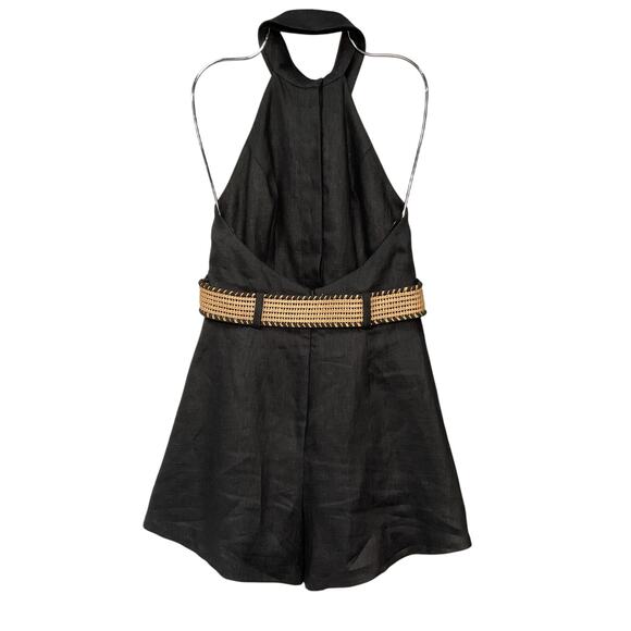 Zimmermann 'August' Black Linen Halterneck Playsuit Size 0 P - Picture 2 of 5